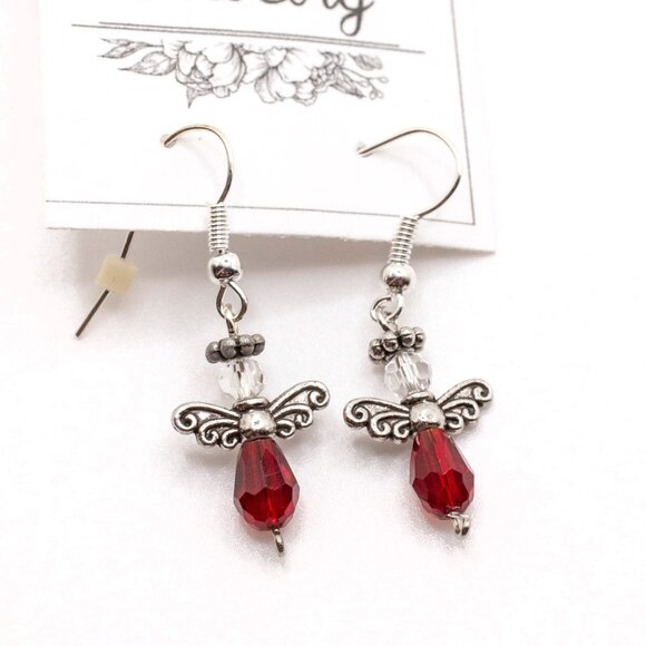 Handmade Dangle Red Crystal Angels Earrings (New) - Picture 1 of 2